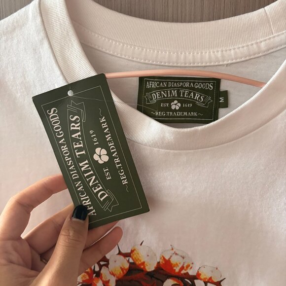 Denim Tears Men's Loose Round Neck White T-shirt - Picture 2 of 5